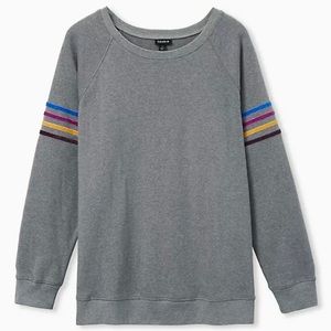 Torrid Gray and Multi-Stripe Fleece Sweatshirt